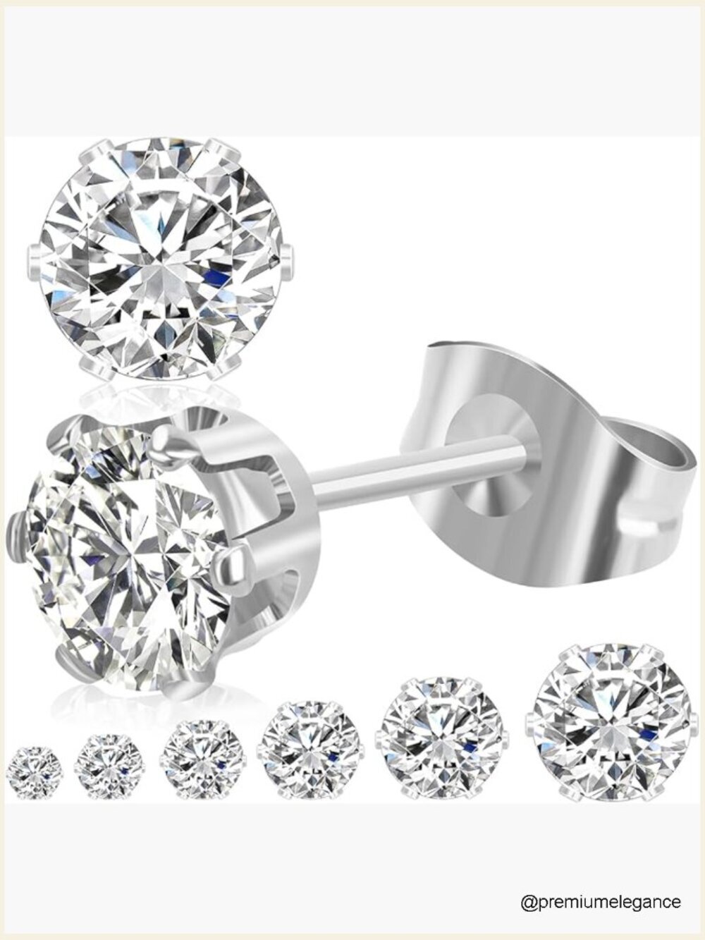 6 Pairs Stud Earrings Set, Hypoallergenic Stainless Steel CZ Flat Back, Gift